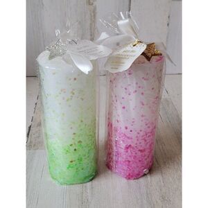 DW home fallen star unscented candle set pink green glitter figure